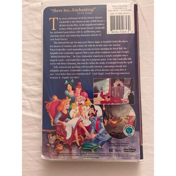 Walt Disney's Masterpiece Cinderella Classic VHS Video Cassette Tape - Picture 3 of 5